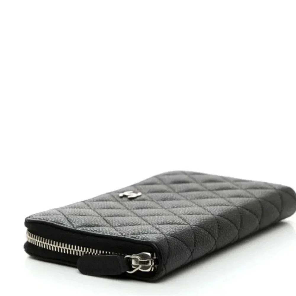 CHANEL Caviar Quilted Large Gusset Zip Around Wallet Black